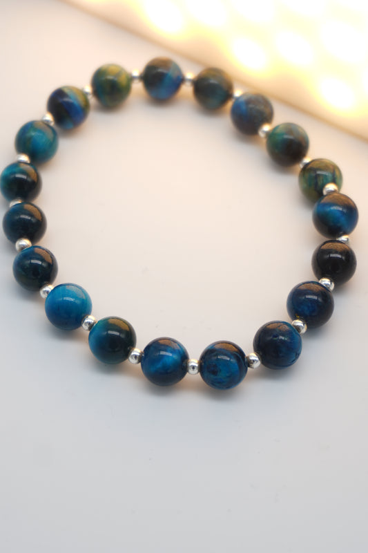 Bracciale in Occhio di Tigre Blu naturale – Protezione ed energia mentale